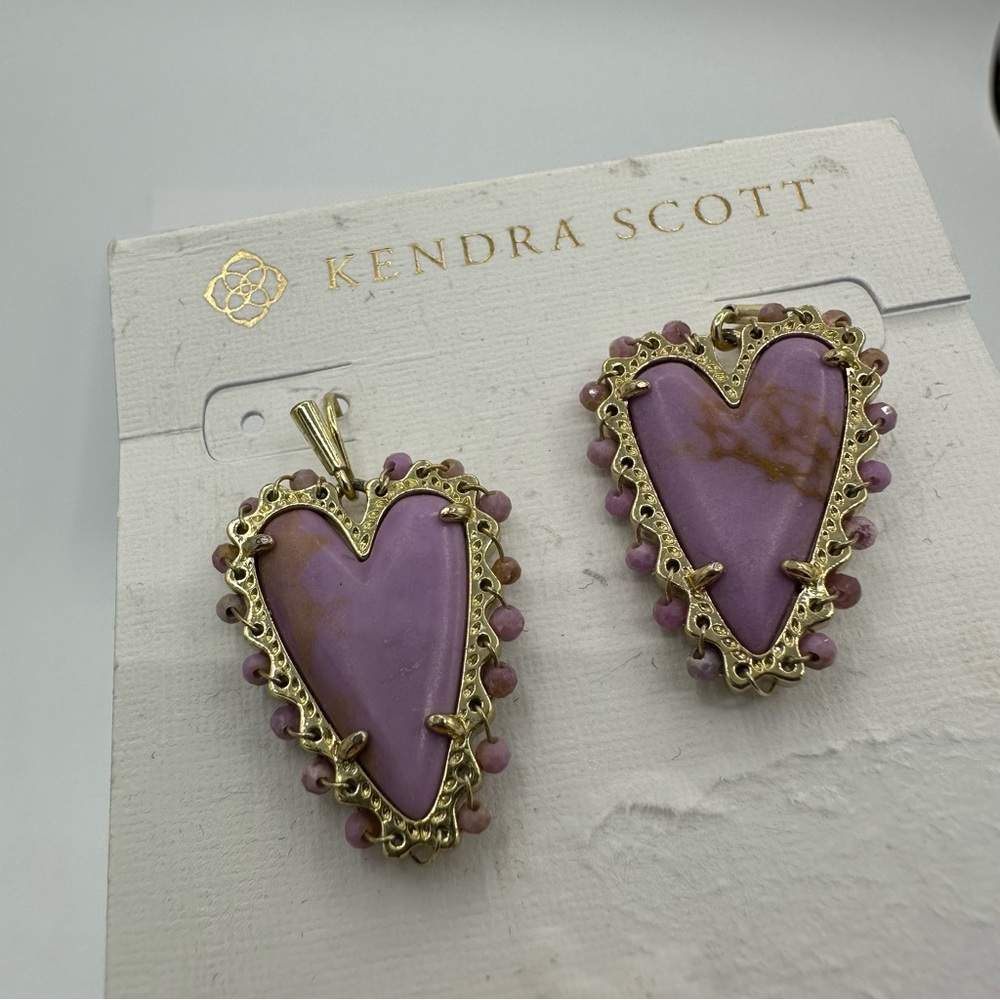 Kendra Scott Beaded Ansley Heart Drop Earrings in Gold Lilac Phosphate NWT - Picture 6 of 9